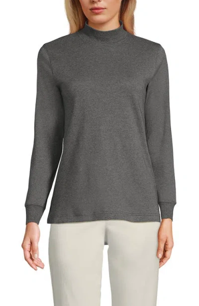 Lands' End Relaxed Cotton Long Sleeve Mock Turtleneck In Gray