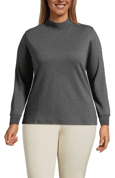 Lands' End Relaxed Cotton Long Sleeve Mock Turtleneck In Gray