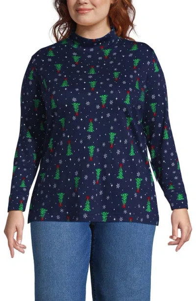 Lands' End Relaxed Cotton Long Sleeve Mock Turtleneck In Multi
