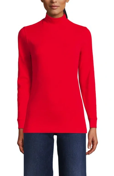 Lands' End Relaxed Cotton Long Sleeve Mock Turtleneck In Red