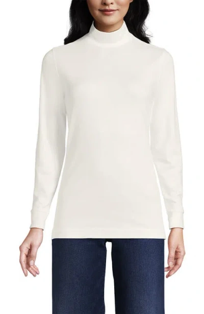 Lands' End Relaxed Cotton Long Sleeve Mock Turtleneck In White