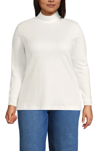 Lands' End Relaxed Cotton Long Sleeve Mock Turtleneck In Multi