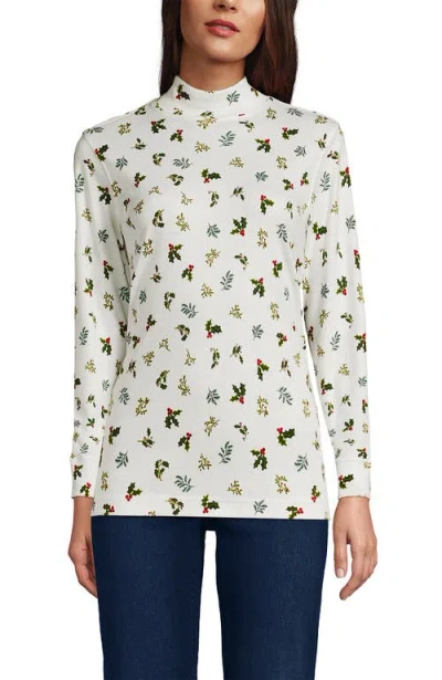 Lands' End Relaxed Cotton Long Sleeve Mock Turtleneck In White