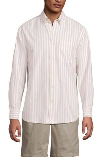 Lands' End Relaxed Sail Rigger Oxford Shirt In Desert Tan/white Stripe