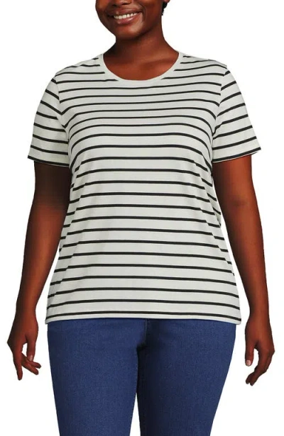 Lands' End Plus Size Relaxed Supima Cotton Crew Neck T-shirt In Ivory/black Breton Stripe