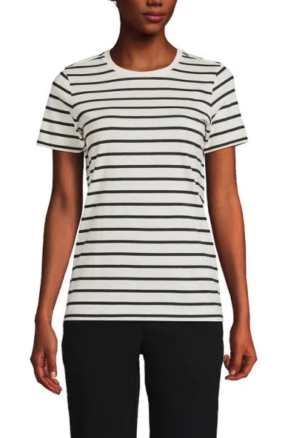 Lands' End Relaxed Supima Cotton Crew Neck T-shirt In Ivory/black Breton Stripe