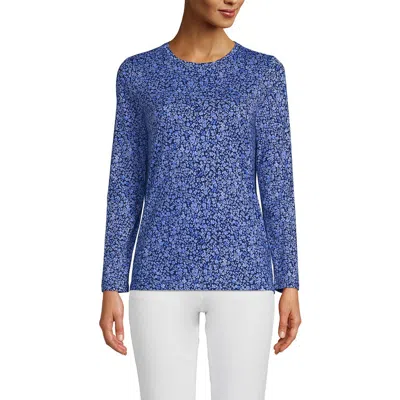 Lands' End Relaxed Supima Cotton Long Sleeve Crew Neck T-shirt In Deep Sea Navy Flowers