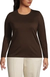 Lands' End Plus Size Relaxed Supima Cotton Long Sleeve Crew Neck T-shirt In Rich Coffee