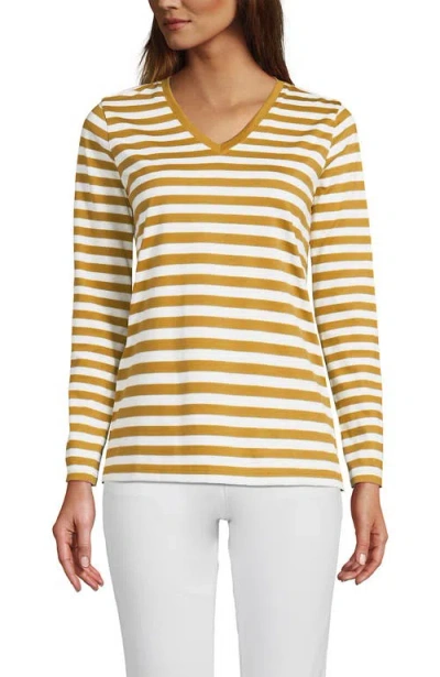 Lands' End Relaxed Supima Cotton Long Sleeve V-neck T-shirt In Yellow