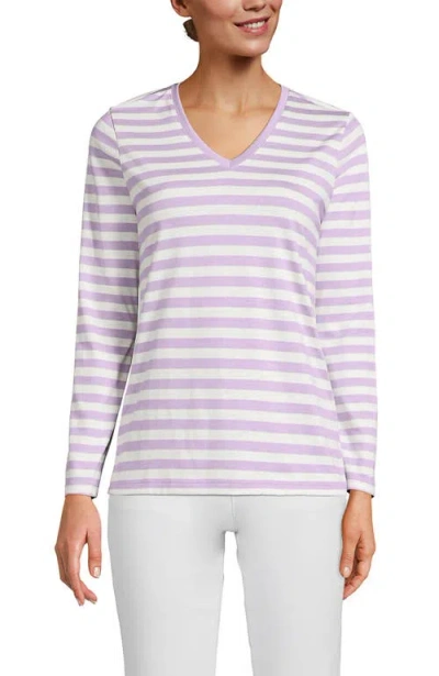 Lands' End Relaxed Supima Cotton Long Sleeve V-neck T-shirt In Pink