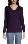 Lands' End Relaxed Supima Cotton Long Sleeve V-neck T-shirt In Blackberry