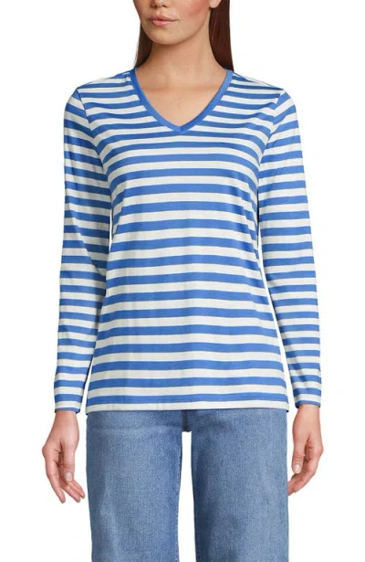 Lands' End Relaxed Supima Cotton Long Sleeve V-neck T-shirt In Blue
