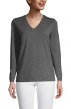 Lands' End Relaxed Supima Cotton Long Sleeve V-neck T-shirt In Charcoal Heather