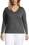 Lands' End Relaxed Supima Cotton Long Sleeve V-neck T-shirt In Charcoal Heather