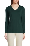 Lands' End Relaxed Supima Cotton Long Sleeve V-neck T-shirt In Deep Forest