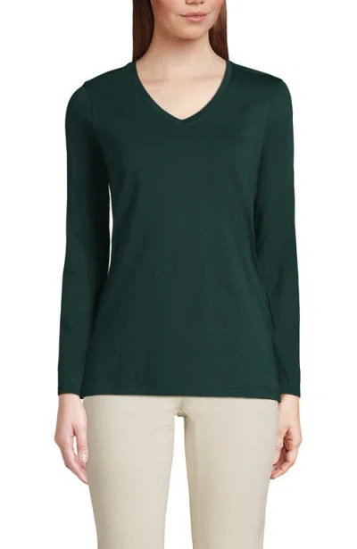 Lands' End Relaxed Supima Cotton Long Sleeve V-neck T-shirt In Deep Forest