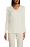 Lands' End Relaxed Supima Cotton Long Sleeve V-neck T-shirt In Fresh Ivory