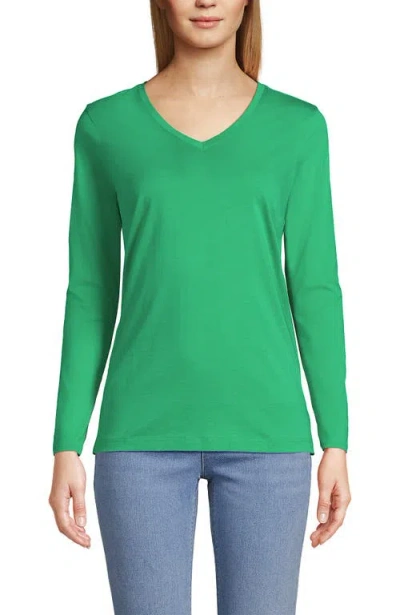 Lands' End Relaxed Supima Cotton Long Sleeve V-neck T-shirt In Glade Green