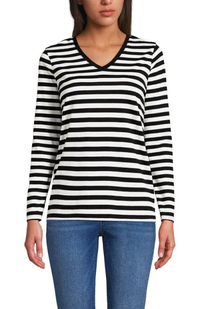 Lands' End Relaxed Supima Cotton Long Sleeve V-neck T-shirt In Multi