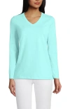 Lands' End Relaxed Supima Cotton Long Sleeve V-neck T-shirt In Pale Aqua Ice