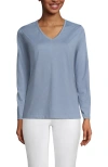 Lands' End Relaxed Supima Cotton Long Sleeve V-neck T-shirt In Pale Slate Blue