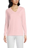 Lands' End Relaxed Supima Cotton Long Sleeve V-neck T-shirt In Pink