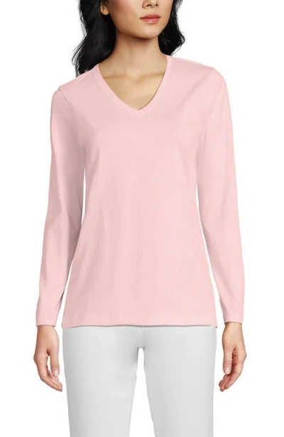 Lands' End Relaxed Supima Cotton Long Sleeve V-neck T-shirt In Pink
