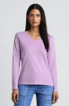 Lands' End Relaxed Supima Cotton Long Sleeve V-neck T-shirt In Pink Amethyst
