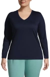 Lands' End Plus Size Relaxed Supima Cotton Long Sleeve V-neck T-shirt In Radiant Navy