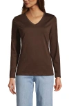 Lands' End Relaxed Supima Cotton Long Sleeve V-neck T-shirt In Rich Coffee