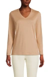 Lands' End Relaxed Supima Cotton Long Sleeve V-neck T-shirt In Soft Nutmeg