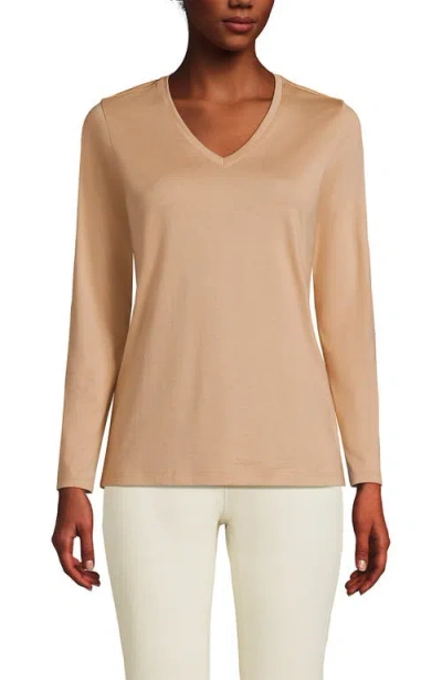 Lands' End Relaxed Supima Cotton Long Sleeve V-neck T-shirt In Soft Nutmeg
