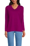 Lands' End Relaxed Supima Cotton Long Sleeve V-neck T-shirt In Vivid Berry Pink