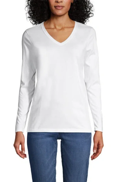 Lands' End Relaxed Supima Cotton Long Sleeve V-neck T-shirt In White