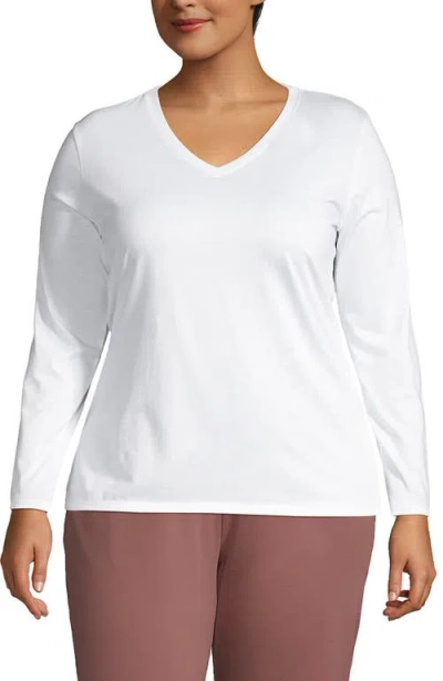 Lands' End Plus Size Relaxed Supima Cotton Long Sleeve V-neck T-shirt In White