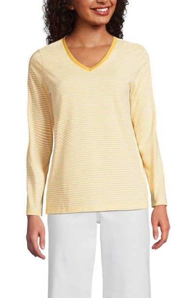 Lands' End Relaxed Supima Cotton Long Sleeve V-neck T-shirt In Yellow