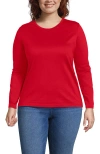 Lands' End Plus Size Supima Cotton Long Sleeve Crewneck T-shirt In Red