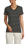 Lands' End Relaxed Supima Cotton V-neck T-shirt In Black Breton Stripe
