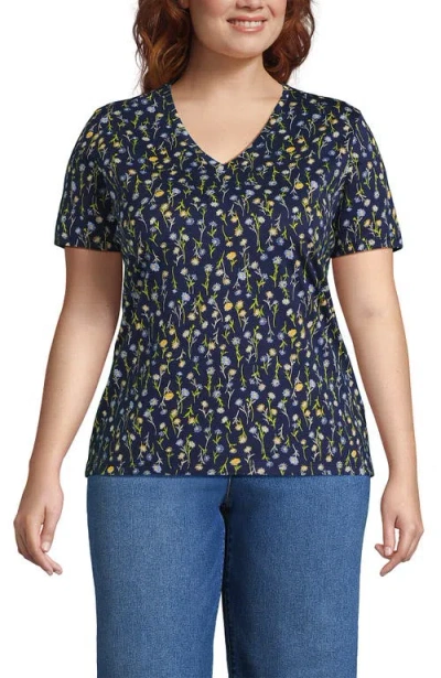 Lands' End Relaxed Supima Cotton V-neck T-shirt In Blue