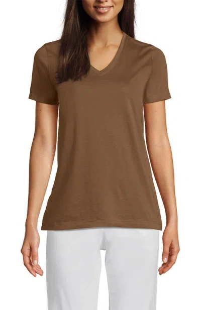 Lands' End Relaxed Supima Cotton V-neck T-shirt In Dark Jute Brown