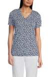 Lands' End Relaxed Supima Cotton V-neck T-shirt In Deep Sea Navy Blossoms