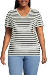 Lands' End Plus Size Relaxed Supima Cotton V-neck T-shirt In Ivory/black Breton Stripe