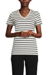 Lands' End Relaxed Supima Cotton V-neck T-shirt In Ivory/black Breton Stripe