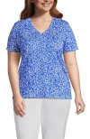 Lands' End Plus Size Relaxed Supima Cotton V-neck T-shirt In Ivory/vista Blue Flowers