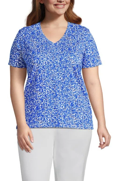 Lands' End Plus Size Relaxed Supima Cotton V-neck T-shirt In Ivory/vista Blue Flowers