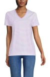 Lands' End Relaxed Supima Cotton V-neck T-shirt In Lilac Petal/ivory Micro Stripe