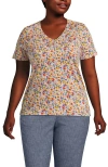 Lands' End Relaxed Supima Cotton V-neck T-shirt In Sweet Mango Multi Floral