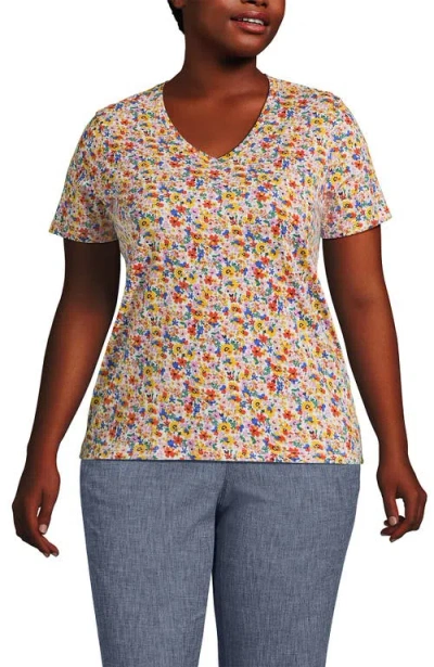 Lands' End Relaxed Supima Cotton V-neck T-shirt In Sweet Mango Multi Floral