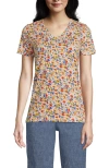 Lands' End Relaxed Supima Cotton V-neck T-shirt In Sweet Mango Multi Floral