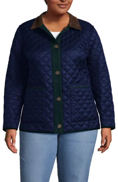 Lands' End Reversible Barn Quilted Jacket In Dark Green Forest/navy